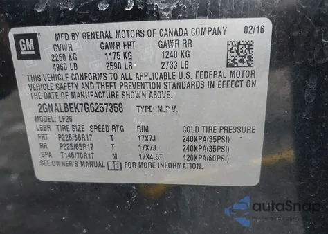 2016 Chevrolet Equinox Ls from USA, damaged, VIN 2GNALBEK7G6257358